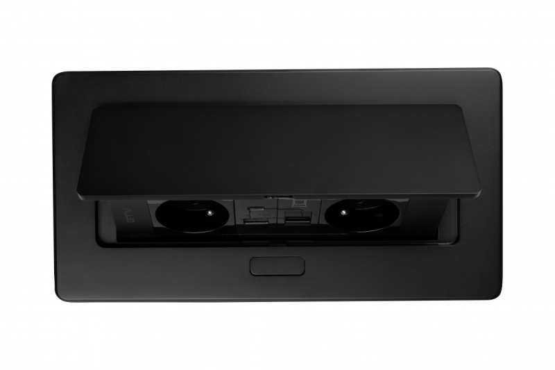 MULTISOFT Möbeleinbausteckdose 2x Steckdose mit Erdung, USB A+C, RJ45, Stromkabel mit Stecker, Schwarz