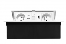 MULTISOFT prise de mobilier 2x Prise avec terre, USB A+C, RJ45, HDMI, Câble d'alimentation avec fiche, Blanc
