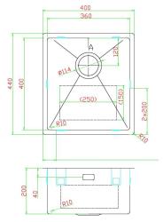 Pure.Sink Luxion Évier en acier inoxydable 36 x 40 cm, encastrable, à encastrer à fleur ou en saillie PLX3640-02