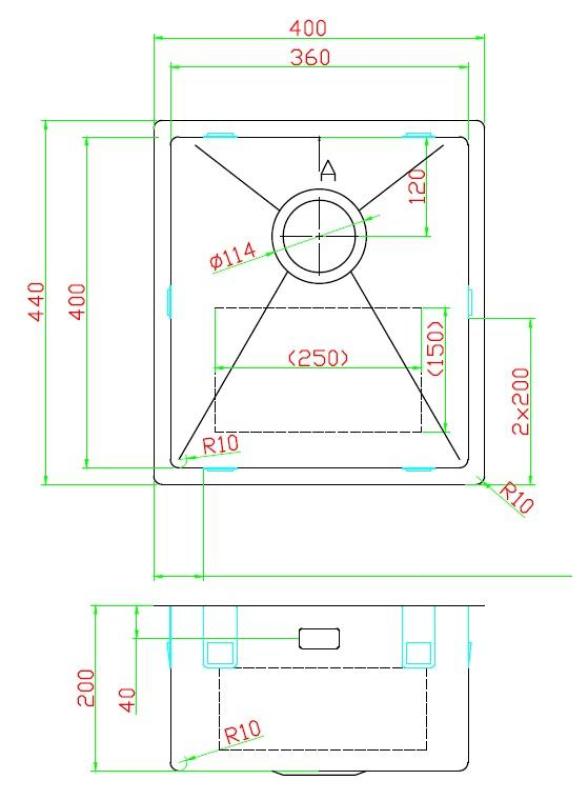 Pure.Sink Luxion Évier en acier inoxydable 36 x 40 cm, encastrable, à encastrer à fleur ou en saillie PLX3640-02
