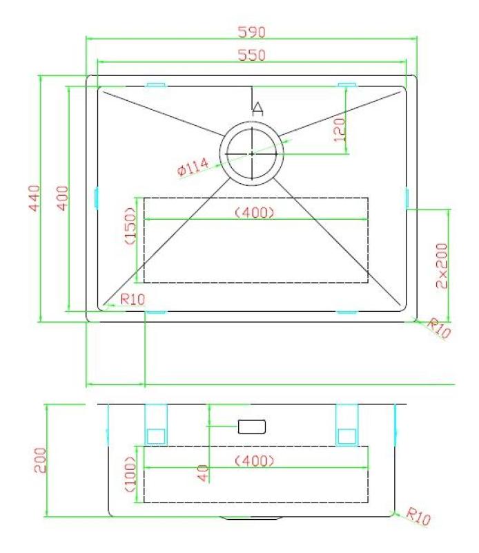 Pure.Sink Luxion Évier en acier inoxydable 55 x 40 cm, encastrable, à encastrer à fleur ou en saillie PLX5540-02