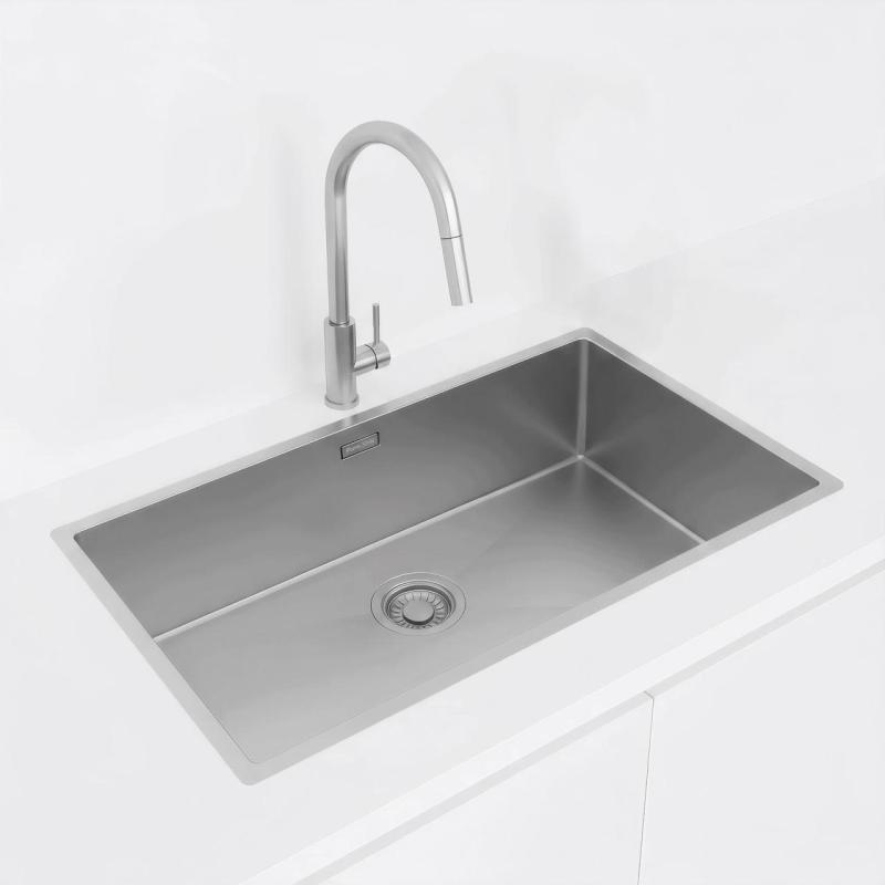 Pure.Sink Luxion Grand évier en acier inoxydable 74 x 40 cm, encastrable, à encastrer à fleur ou en saillie PLX7440-02