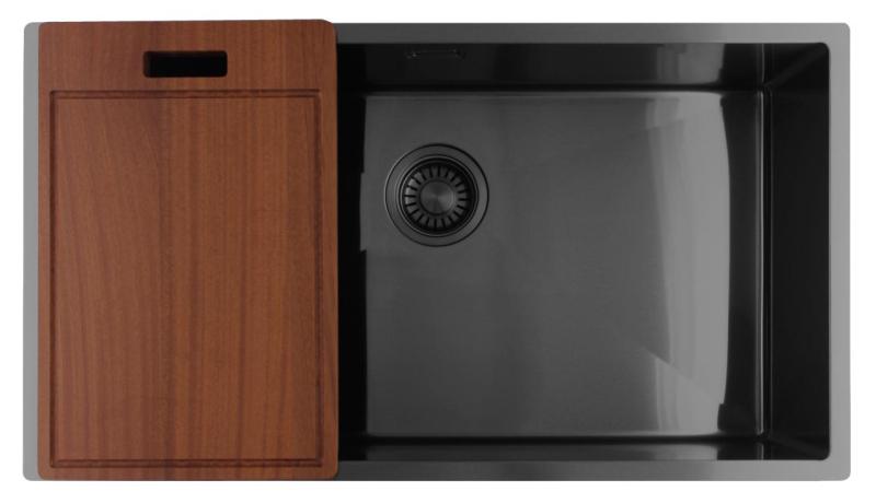 Pure.Sink Luxion Große Gun-Metal-Spüle 74 x 40 cm Unterbau, flach eingebaut und Aufsatz PLX7440-61