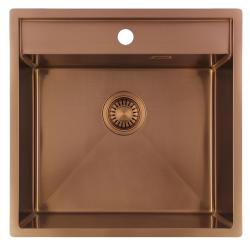 Pure.Sink Luxion Évier en cuivre 51 x 50 cm Tapwing avec banc à trou pour robinet PLX5150T-62
