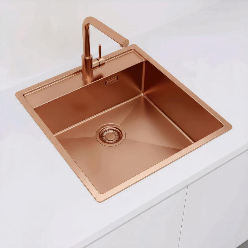 Pure.Sink Luxion Koperen spoelbak 51x50 cm Tapwing met kraangatbank PLX5150T-62
