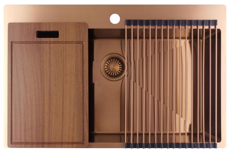 Pure.Sink Luxion Grote Koperen spoelbak 78x50 cm Tapwing met kraangatbank PLX7850T-62