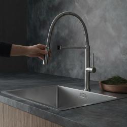 Pure.Sink Luxion Robinet de cuisine massif en acier inoxydable avec bec flexible et 2 types de jet PLXFLEX-02