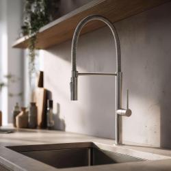 Pure.Sink Luxion robinet de cuisine professionnel en acier inoxydable massif avec bec flexible et 2 types de jet PLXFLEX-02
