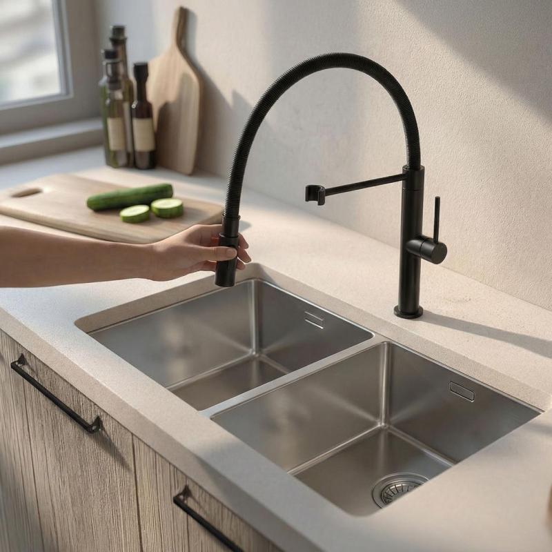 Pure.Sink Luxion Mat Zwarte keukenkraan profi met flexibele uitloop en 2 straalsoorten PLXFLEX-10