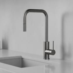 Pure.Sink Luxion Robinet de cuisine en métal gris foncé carré avec bec extractible PLXSQUA-61