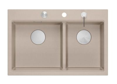 Évier encastré en granit beige double Quadri Hard Rock 76x50 cm avec bouchon en acier inoxydable et accessoires 1208971749