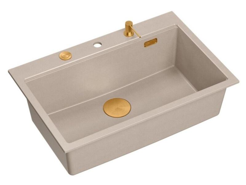 Quadri Hard Rock Beige Granit-Aufbau große Spüle 76x50cm inklusive Kupferstopfen und Zubehör 1208971750