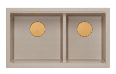 Quadri Newport II Double Beige Granit Évier de surface 76x45 cm avec Bouchon en cuivre 1208971752