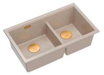 Quadri Newport II Double Beige Granit Évier de surface 76x45 cm avec Bouchon en cuivre 1208971752