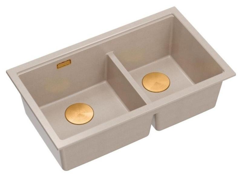 Quadri Newport II Doppelbeige Granit Unterbau Spüle 702 x 390 mm mit Kupferstöpsel 1208971755