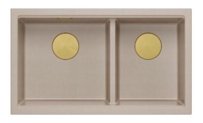 Quadri Newport II Double Évier Sous Plan en Granit Beige 702 x 390 mm avec Bouchon Doré 1208971756