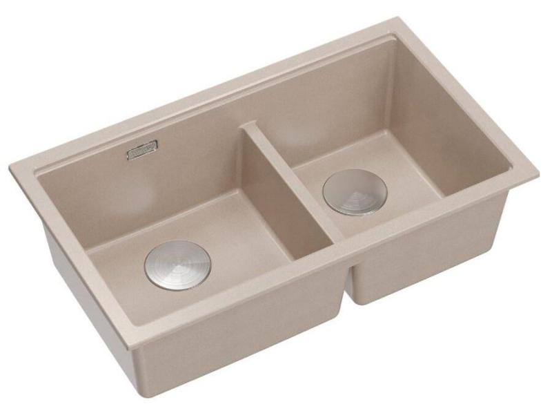 Quadri Newport II Doppelte Beige Granit Unterbau Spüle 702 x 390 mm mit Edelstahl-Stöpsel 1208971757