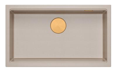 Quadri Newport II grand et profond évier en granit à poser et à encastrer beige évier 76x45cm avec bouchon en cuivre 1208971758