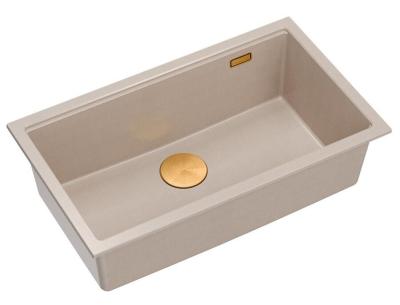 Quadri Newport II grand et profond évier en granit à poser et à encastrer beige évier 76x45cm avec bouchon en cuivre 1208971758