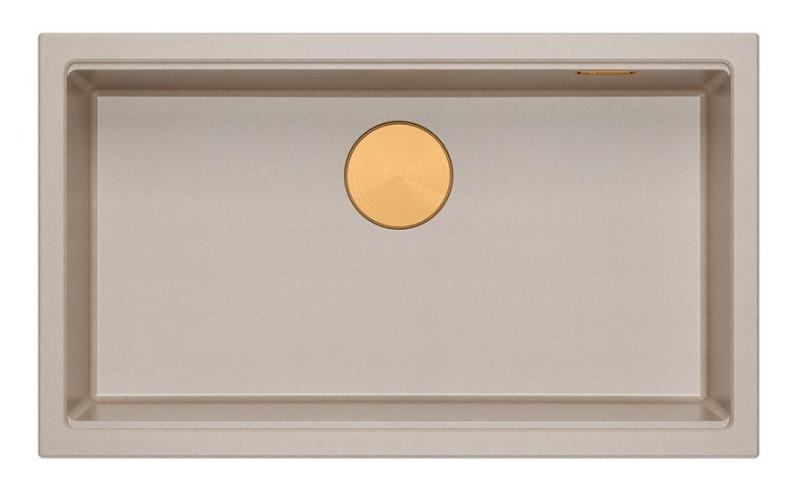 Quadri Newport II großer und tiefer Spülbecken Granit Aufbau und Unterbau beige Spülbecken 76x45cm mit Kupferstopfen 1208971758