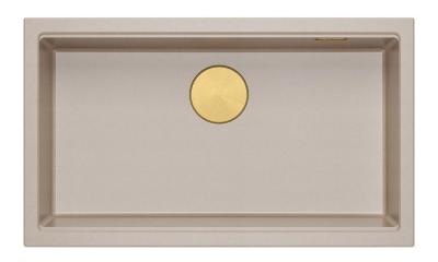 Quadri Newport II grand et profond évier en granit à poser et à encastrer beige 76x45cm avec bouchon doré 1208971759
