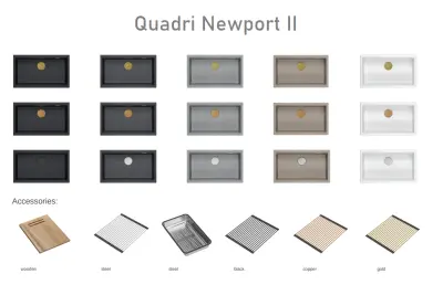 Quadri Newport II grand et profond évier en granit à poser et à encastrer beige 76x45cm avec bouchon doré 1208971759