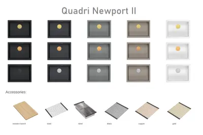 Quadri Newport II granit sous-évier beige 560x450mm avec bouchon en cuivre et chapeau de décharge 1208971764