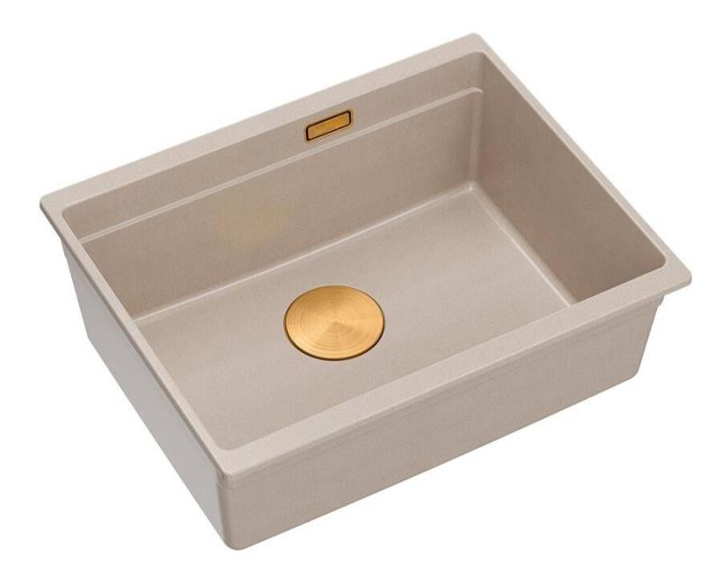 Quadri Newport II Granit Unterbau beige Spüle 560x450mm mit Kupferstöpsel und Ablaufkappe 1208971764