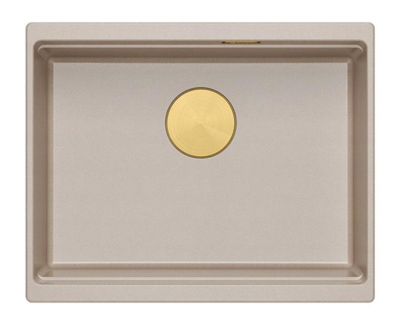 Quadri Newport II Granit Unterbau beige Spüle 560x450mm mit goldenem Stopfen und Abflusskappe 1208971765