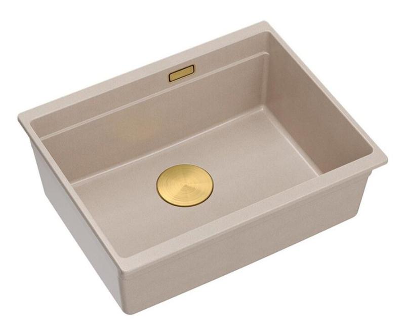 Quadri Newport II Granit Unterbau beige Spüle 560x450mm mit goldenem Stopfen und Abflusskappe 1208971765