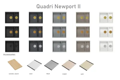 Quadri Newport II beige 1,5 évier en granit à encastrer et à sous-monter 555x460mm avec bouchon doré 1208971768