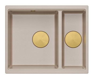 Quadri Newport II beige 1,5 évier en granit à encastrer et à sous-monter 555x460mm avec bouchon doré 1208971768