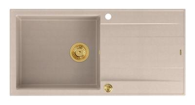 Évier à poser Quadri Luton en granit beige avec égouttoir réversible 100x50cm avec bouchon doré 1208971771