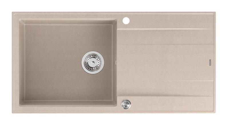 Quadri Luton Perlbeige Granitaufbauwaschbecken mit Abtropffläche umkehrbar 100x50cm mit Edelstahlstopfen 1208971772