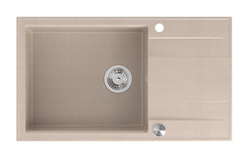 Quadri Luton Perlenbeige Granit große Aufbauspüle mit Abtropffläche umkehrbar 86x50cm mit Edelstahl-Stecker 1208971775