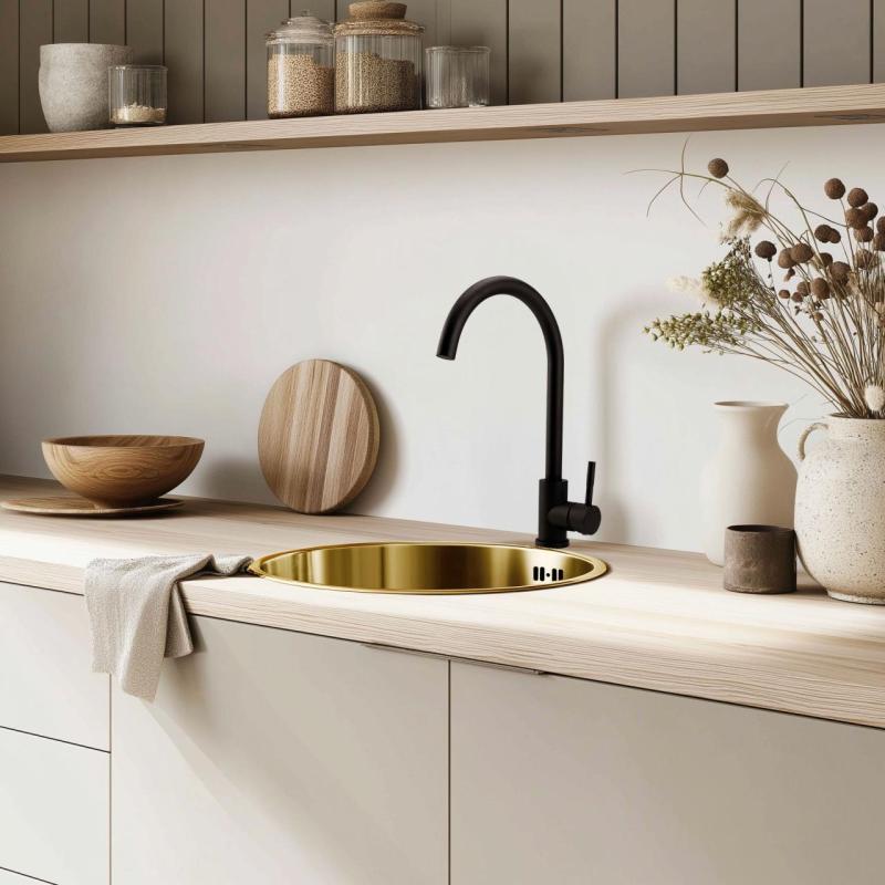 Pure.Sink Rondo Goldene Runde Spüle Flachmontage, Unterbau und Aufbau 38 cm PRN38-60