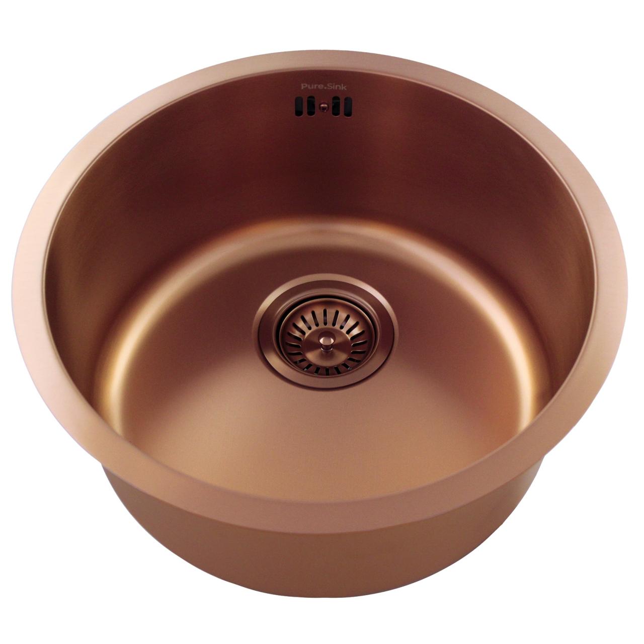 Pure.Sink Rondo Cuivre Évier rond à encastrement à fleur, sous-comptoir et montage en surface 38 cm PRN38-62