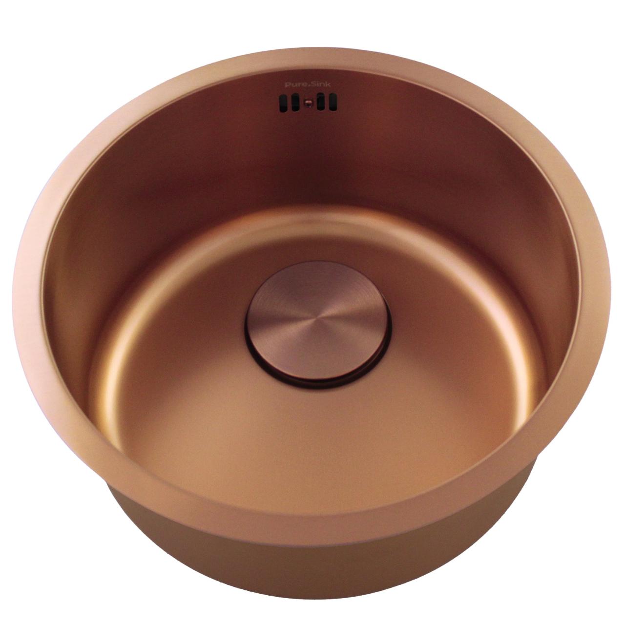 Pure.Sink Rondo Cuivre Évier rond à encastrement à fleur, sous-comptoir et montage en surface 38 cm PRN38-62