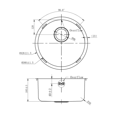 Pure.Sink Rondo Cuivre Évier rond à encastrement à fleur, sous-comptoir et montage en surface 38 cm PRN38-62