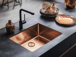 Outlet Retour Pure.Sink Prestige évier 50x40 cm PVD Cuivre rayon de 10mm sous-comptoir, installation à fleur et montage en surface PPG5040-62