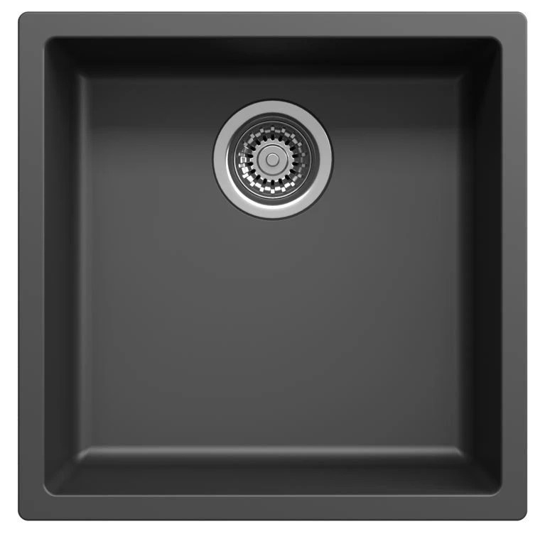 Évier Ausmann Fibre noir 40x40cm pour montage sous plan, sur plan et encastré avec bouchon automatique en acier inoxydable 1208971836