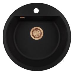 GraniteMy Bremen évier rond en granit 43 cm noir, montage en surface et sous plan, avec trou de robinet et bouchon automatique en cuivre 1208971838