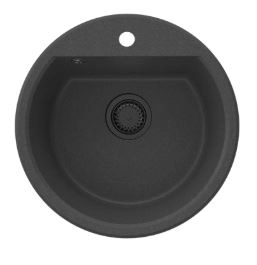 GraniteMy Bremen évier rond en granit 43 cm noir, à poser et à encastrer, avec trou pour robinet et bouchon automatique noir 1208971839