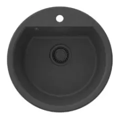 GraniteMy Bremen évier rond en granit 43 cm noir, à poser et à encastrer, avec trou pour robinet et bouchon automatique noir 1208971839