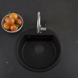 GraniteMy Bremen évier rond en granit 43 cm noir, à poser et à encastrer, avec trou pour robinet et bouchon automatique noir 1208971839
