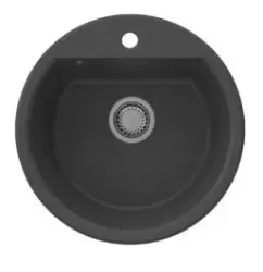 GraniteMy Bremen évier rond en granit de 43 cm noir, encastrable et sous-meuble, avec trou de robinet et bouchon automatique en acier inoxydable 1208971840