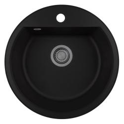 GraniteMy Bremen évier rond en granit 43 cm noir, à poser et à encastrer, avec trou pour robinet et bouchon en métal gun 1208971842