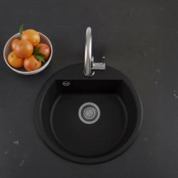 GraniteMy Bremen évier rond en granit 43 cm noir, à poser et à encastrer, avec trou pour robinet et bouchon en métal gun 1208971842
