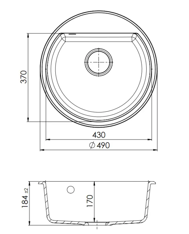 GraniteMy Bremen runder Granitwaschbecken 43 cm schwarz, Aufbau und Unterbau, mit Armaturenlochbank und automatischem Gun Metal Plug 1208971844