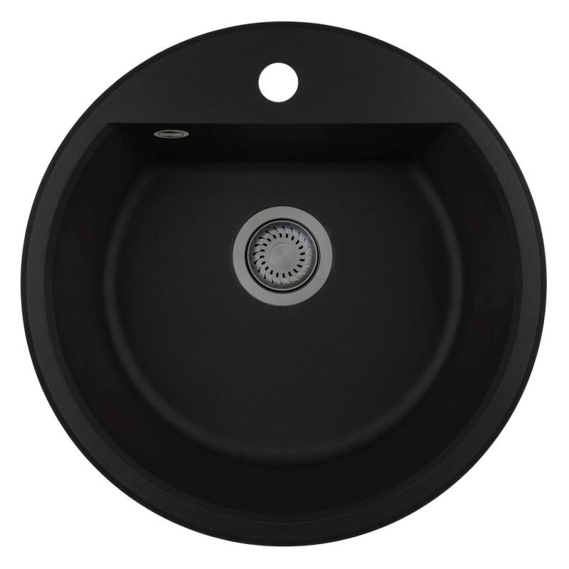 GraniteMy Bremen runder Granitwaschbecken 43 cm schwarz, Aufbau und Unterbau, mit Armaturenlochbank und automatischem Gun Metal Plug 1208971844
